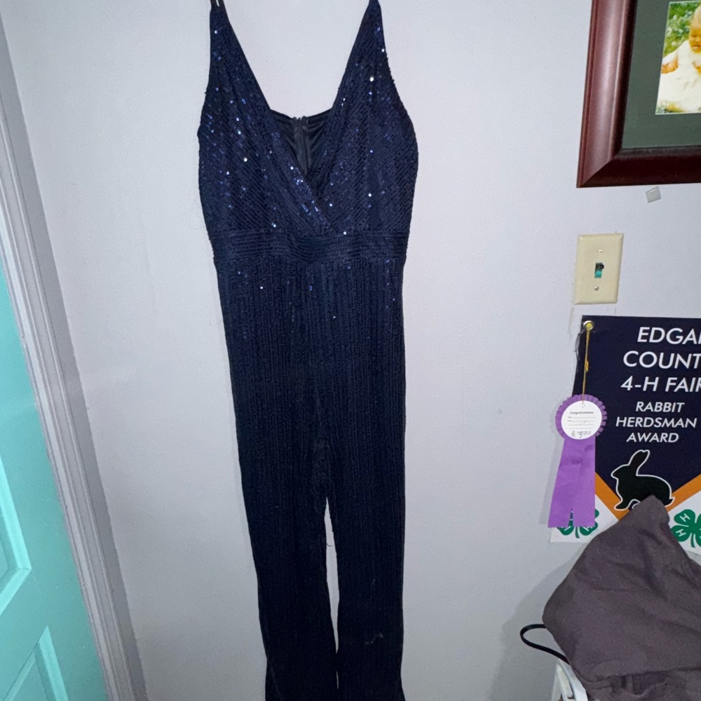 Elegant Navy Blue Sequin Jumpsuit